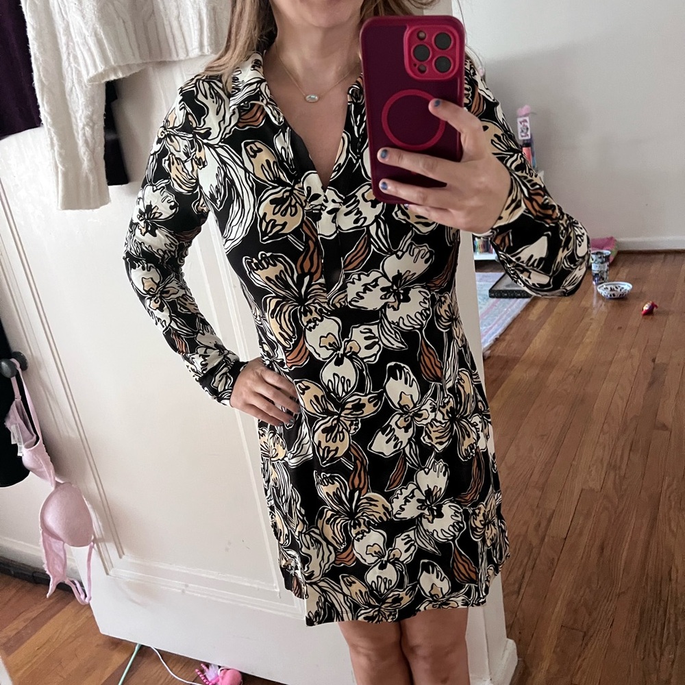 Lilly Pulitzer Alayani Black and Cream Floral Long Sleeve Dress Romper